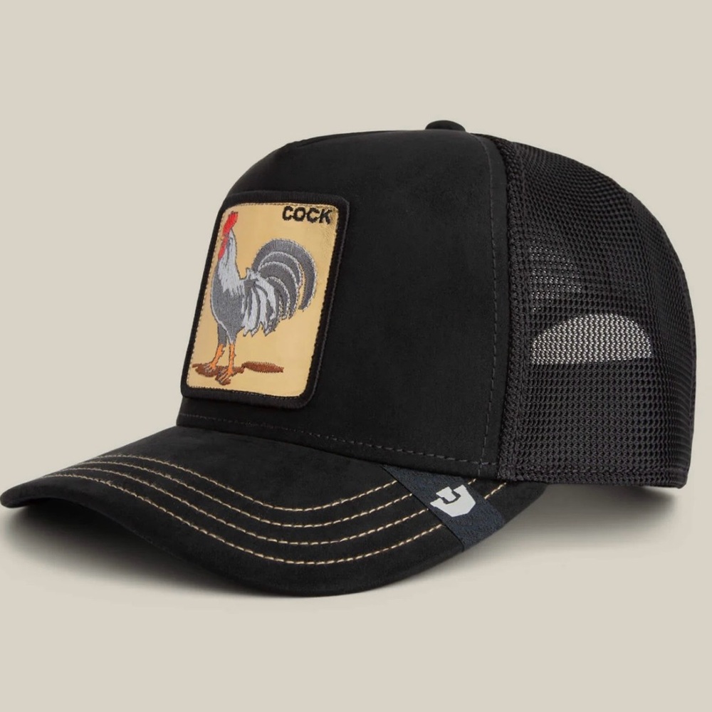 Goorin bros. Classic Black MICROSUEDE GOLDEN Rooster Patch Trucker Hat - Picture 3 of 10